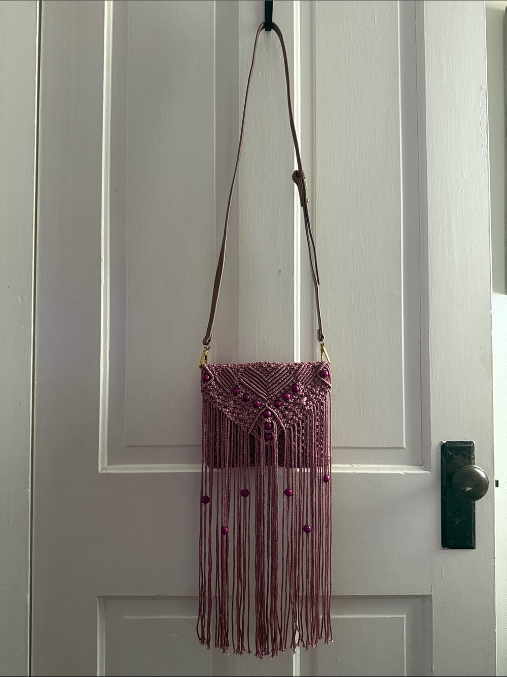 Boho Fringe Crossbody Bag in Mauve